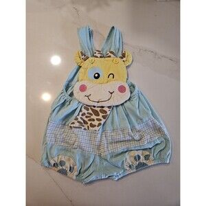 Kazoo Kid's Giraffe Overall Shorts With Adjustable Straps, Size Small